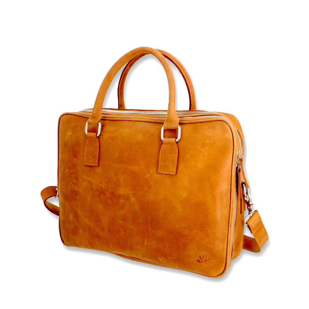 Norde Camel Tan Pull-up Leather Laptop Briefcase