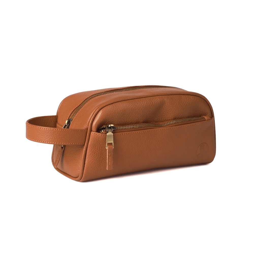 Elden Tan Leather Travel Kit Bag