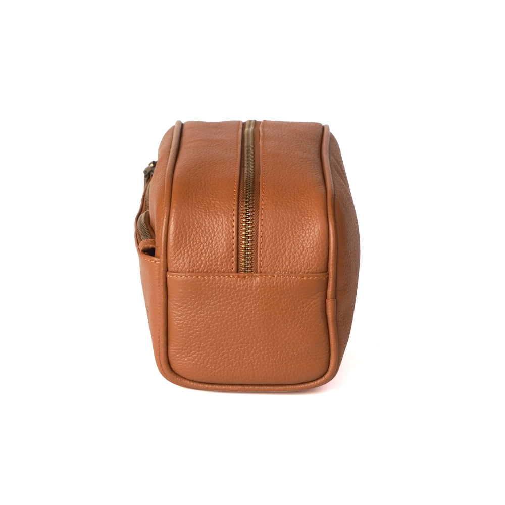 Elden Tan Leather Travel Kit Bag