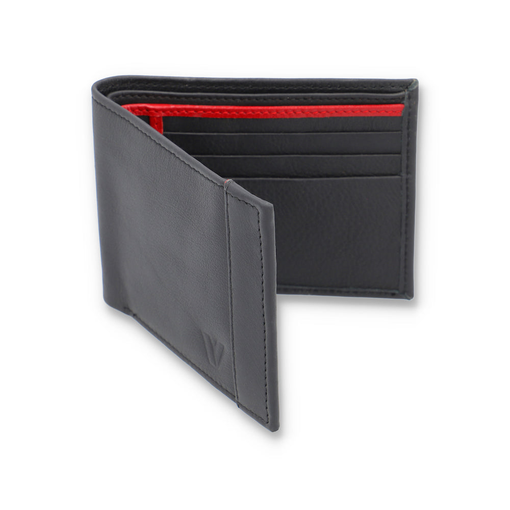 Vallazio Black Bifold Wallet With Red Highlight