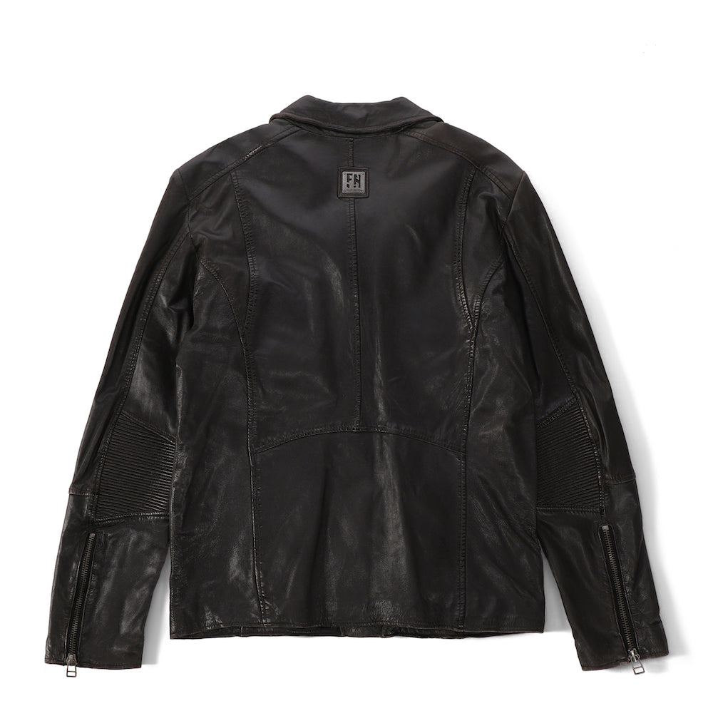 Black Leather Biker Jacket By Freaky Nation x Hammer & Smith