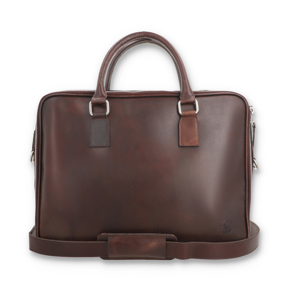 Norde Blood Brown Pull-up Leather Laptop Briefcase