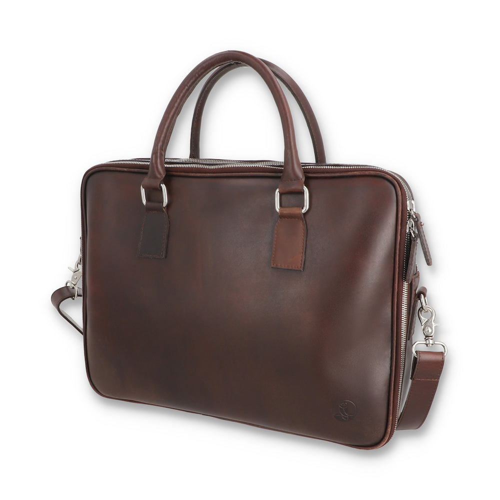 Norde Blood Brown Pull-up Leather Laptop Briefcase