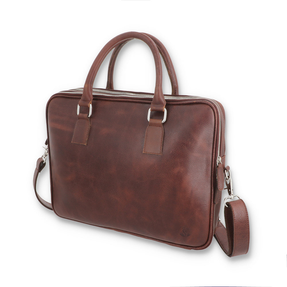 Norde Bordo Milled Pull-up Leather Laptop Briefcase
