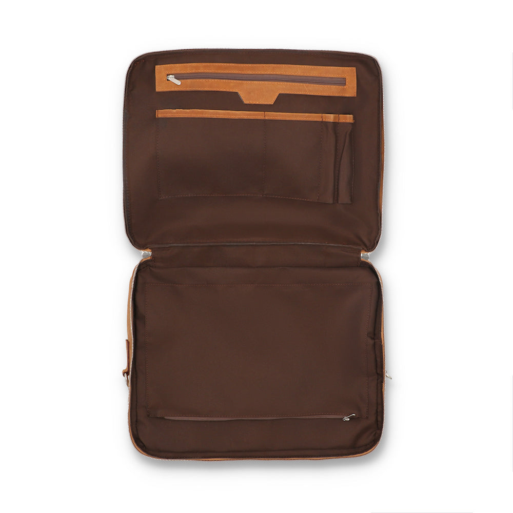 Norde Emar Tan Pull-up Leather Laptop Briefcase